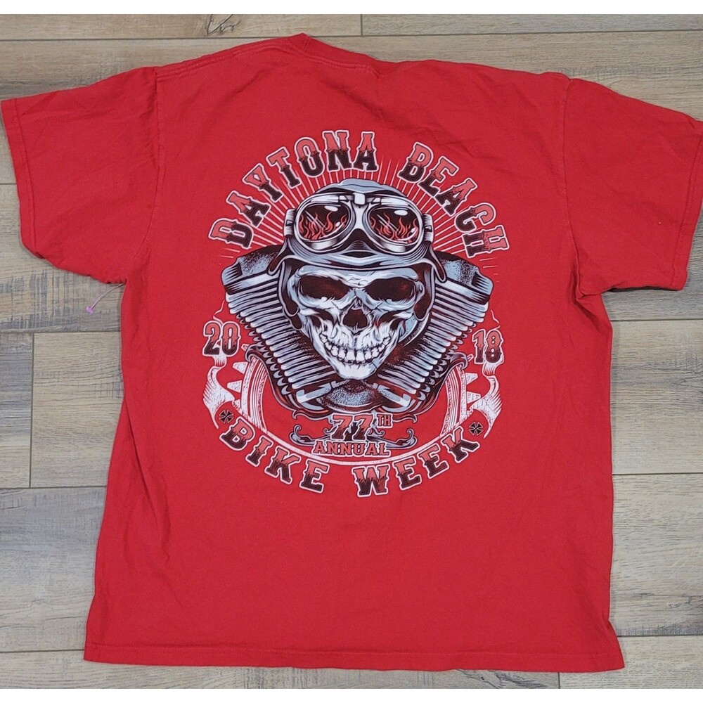 Daytona Beach Bike Week Biker TShirt Sz Lrg FL USA 77th Annual 2018 Double Sided